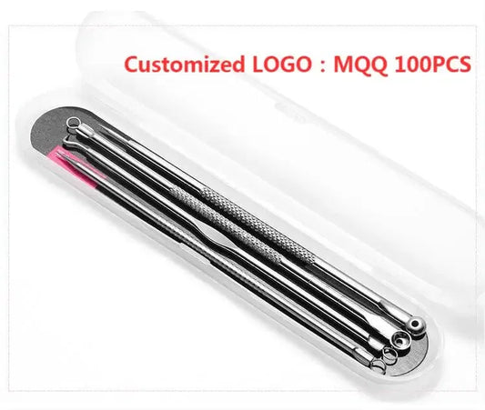 Color: Silver - 4PCS Stainless Steel Acne Needle Electroplating Colorful Rose Gold Acne Needle Extrusion Blackhead Tool Can Be Customized LOGO