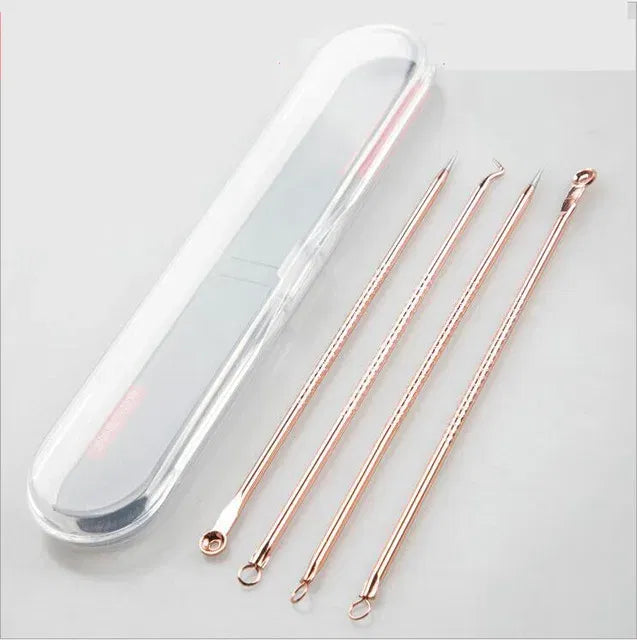 Color: Reseda - 4PCS Stainless Steel Acne Needle Electroplating Colorful Rose Gold Acne Needle Extrusion Blackhead Tool Can Be Customized LOGO