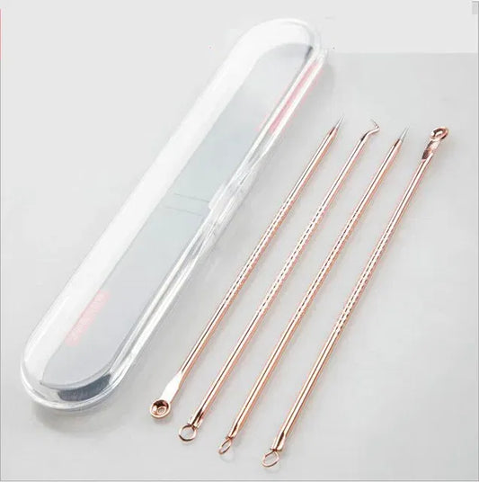 Color: Reseda - 4PCS Stainless Steel Acne Needle Electroplating Colorful Rose Gold Acne Needle Extrusion Blackhead Tool Can Be Customized LOGO