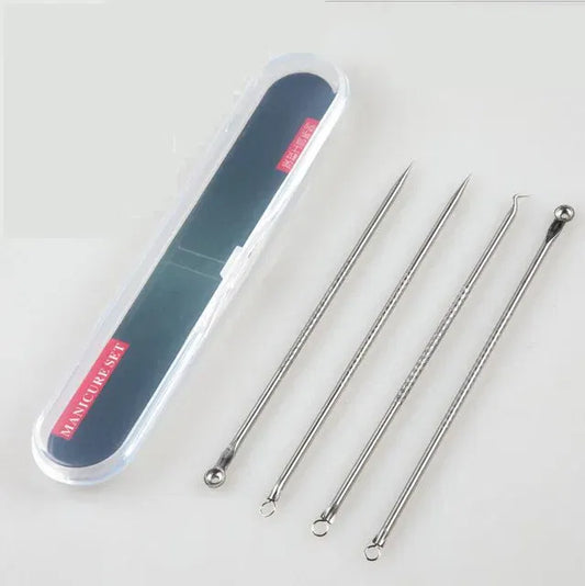 Color: WHITE - 4PCS Stainless Steel Acne Needle Electroplating Colorful Rose Gold Acne Needle Extrusion Blackhead Tool Can Be Customized LOGO