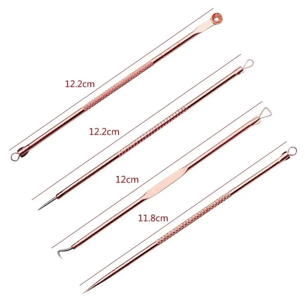Color: Reseda - 4PCS Stainless Steel Acne Needle Electroplating Colorful Rose Gold Acne Needle Extrusion Blackhead Tool Can Be Customized LOGO