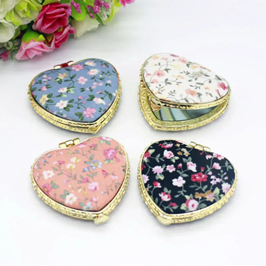 Color: Ivory - Vintage Foldable Makeup Mirror Mini Heart Round Makeup Vanity Mirror Portable Hand Mirrors Compact Mirror Pocket Cosmetic Mirror