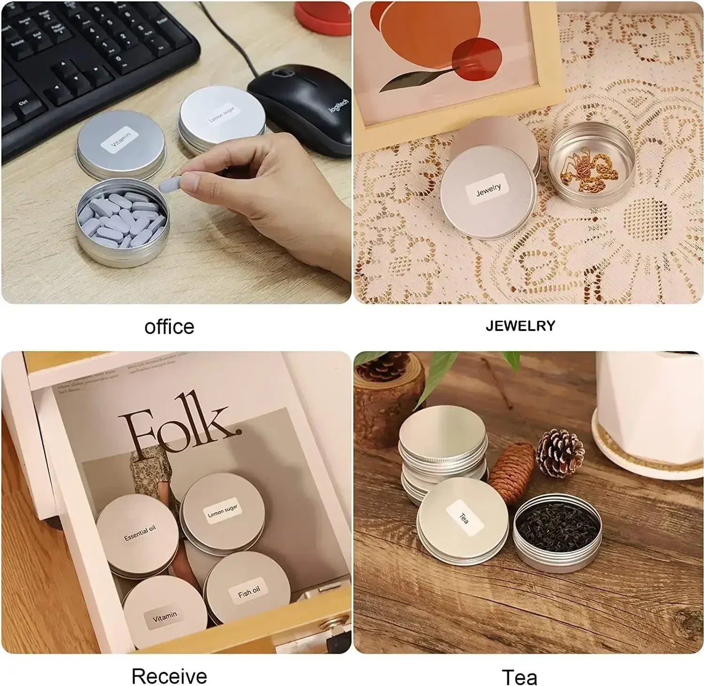 Color: plum, Specifications: 5ml, Material: Plastic - 20pcs 5g - 100g Metal Round Tins Aluminum Empty Silver Cans With Screw Lid Balm Nail Art Makeup Cream Jar Storage Box