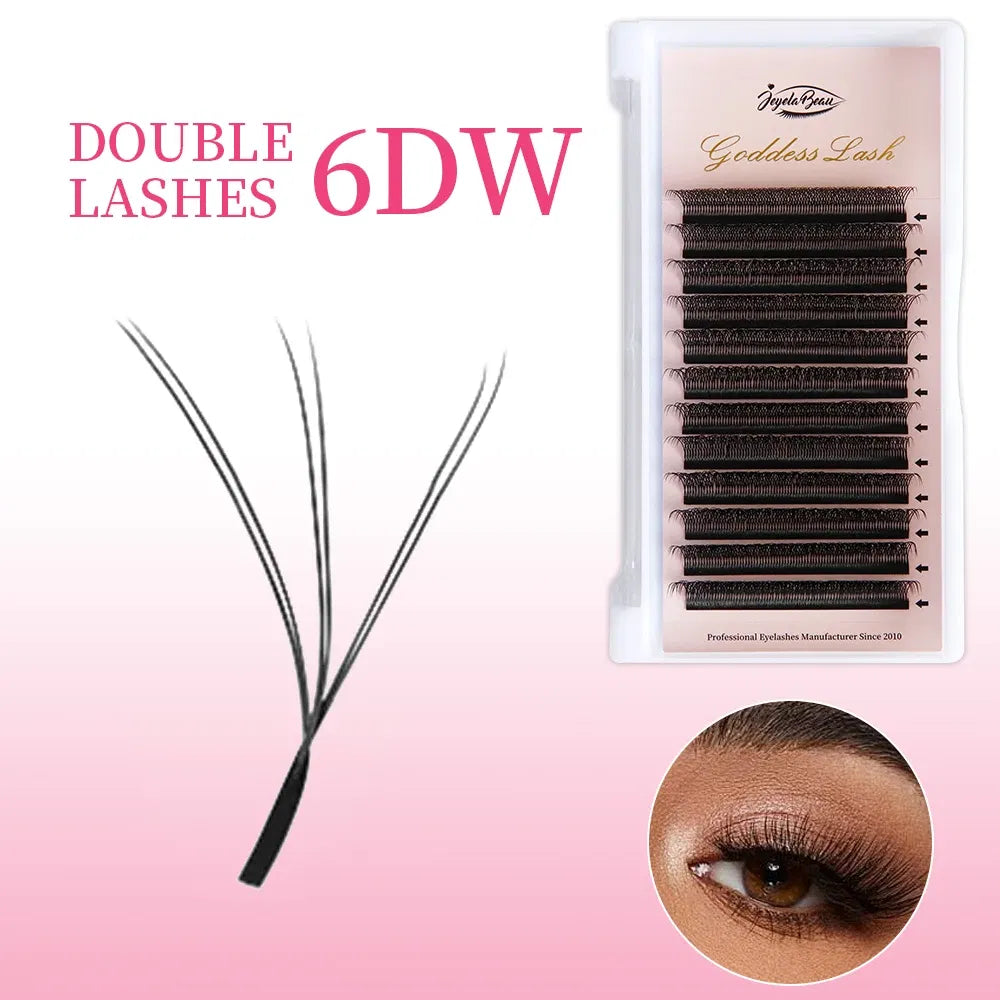 Goddess 4D W-Shape Premade Fan Lashes – D Curl, 0.07mm, 14mm, Soft Natural Extensions