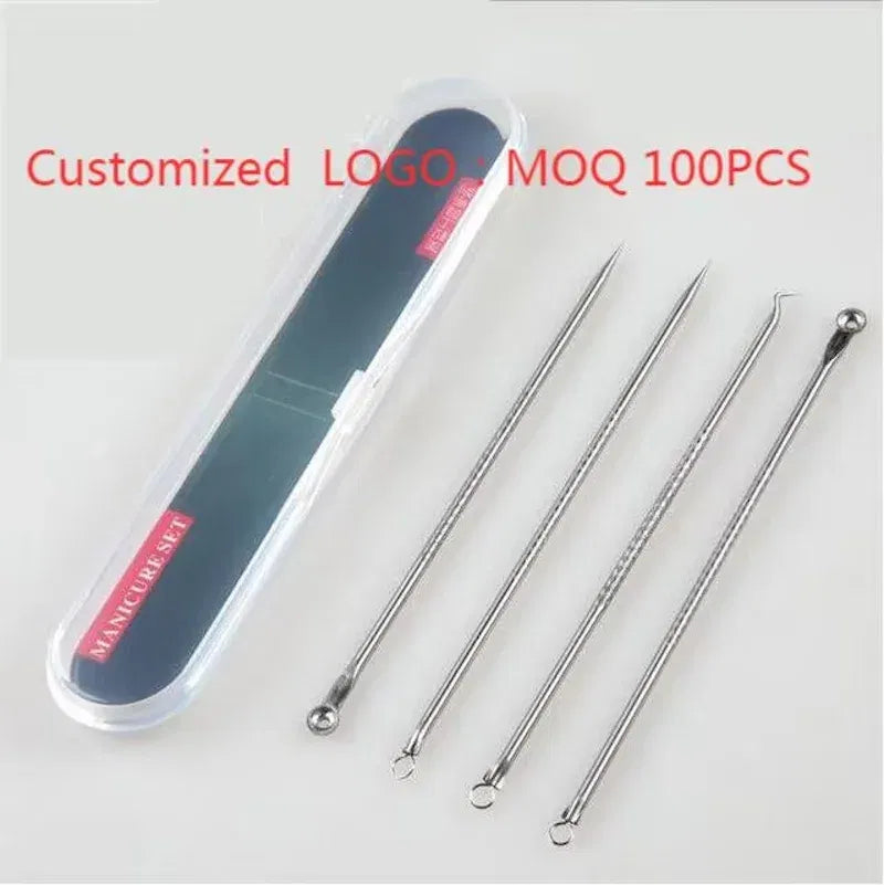 Color: Reseda - 4PCS Stainless Steel Acne Needle Electroplating Colorful Rose Gold Acne Needle Extrusion Blackhead Tool Can Be Customized LOGO