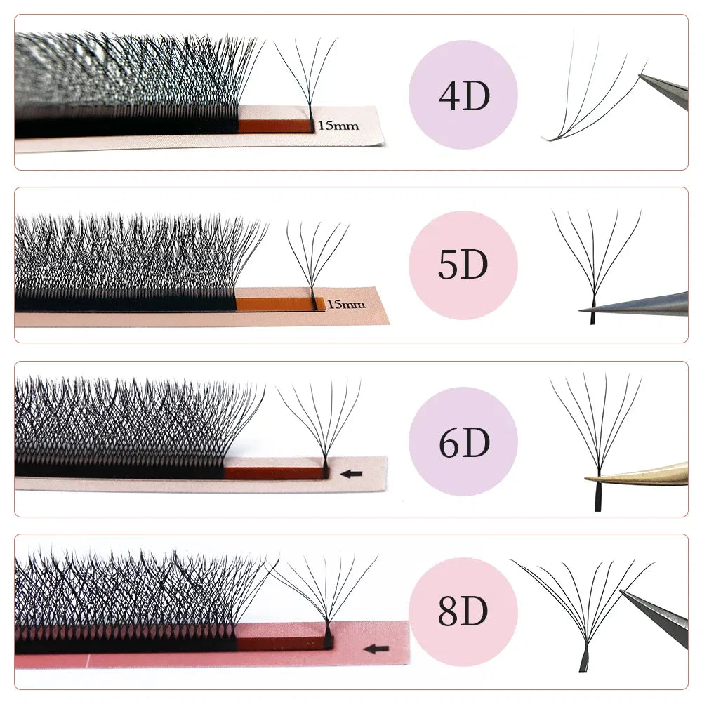 Goddess 4D W-Shape Premade Fan Lashes – D Curl, 0.07mm, 14mm, Soft Natural Extensions