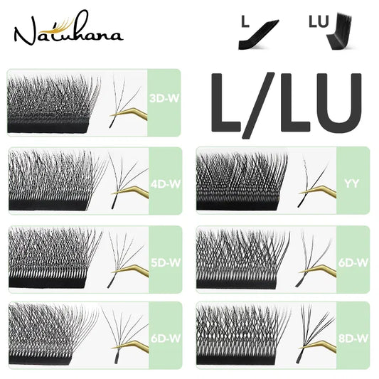 Color: Brushed Slate, Curl: C, Thickness: 0.07mm, Length: MIX - NATUHANA W Lashes Extension L LU(M) Curl Individual Mink YY Lashes 3D W-shaped Volume Fan Eyelash Extension