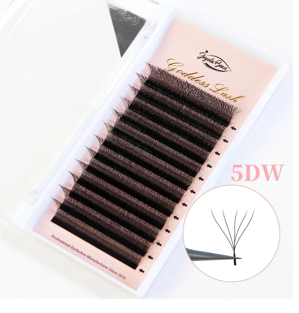 Goddess 4D W-Shape Premade Fan Lashes – D Curl, 0.07mm, 14mm, Soft Natural Extensions
